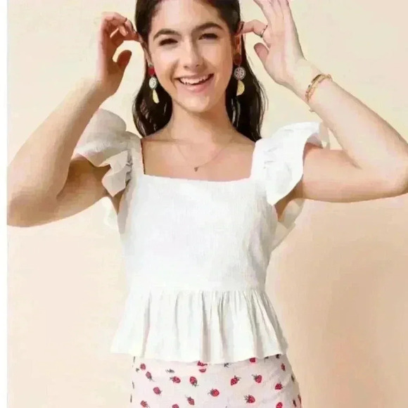 NWT! - Anisa Peplum Bow Back Blouse White  (Size Large) - Picture 1 of 11